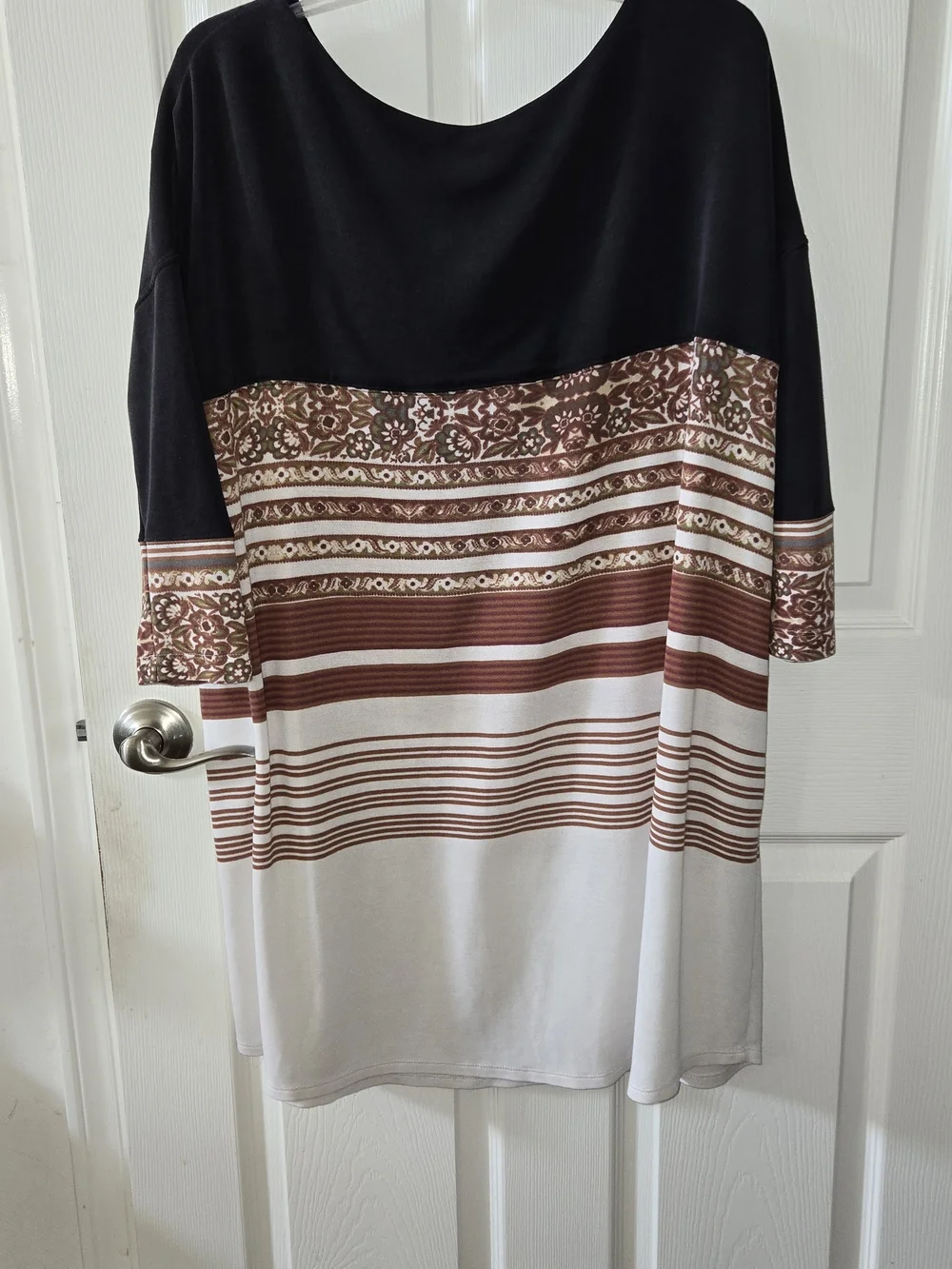 Free People Black, Brown and Cream Striped Scoop-Neck Mini Dress